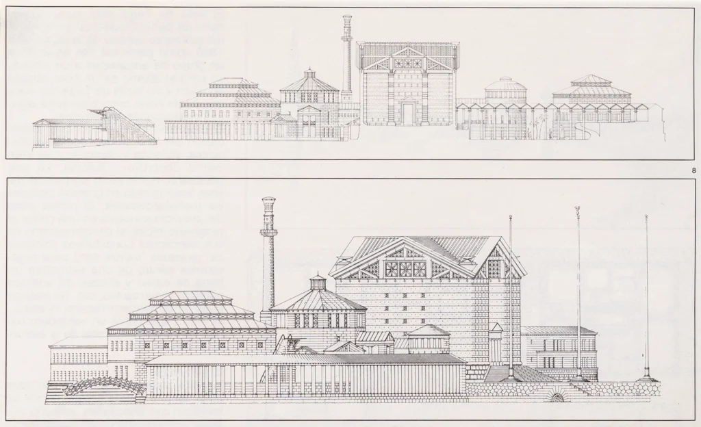 Visual representation of an architectural project, which may include models, drawings, sketches, or photographs of buildings.
